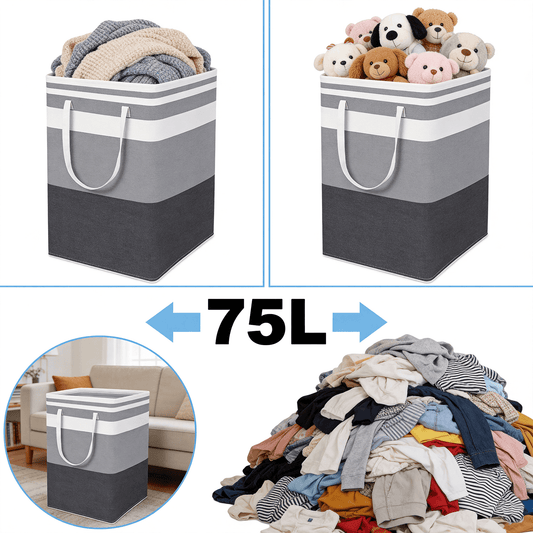 Icreopro 2 Pack Laundry Hampers, 75L Large Collapsible Laundry Baskets,Waterproof Clothes Hampers with Carry Handles for Bedroom, Bathroom, Laundry Room and Dorm