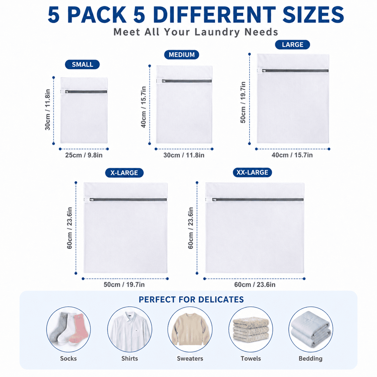 Icreopro 5-Pack Mesh Laundry Bags,Reusable Fine Mesh Washing Bags for Clothes,Lingerie,Underwear