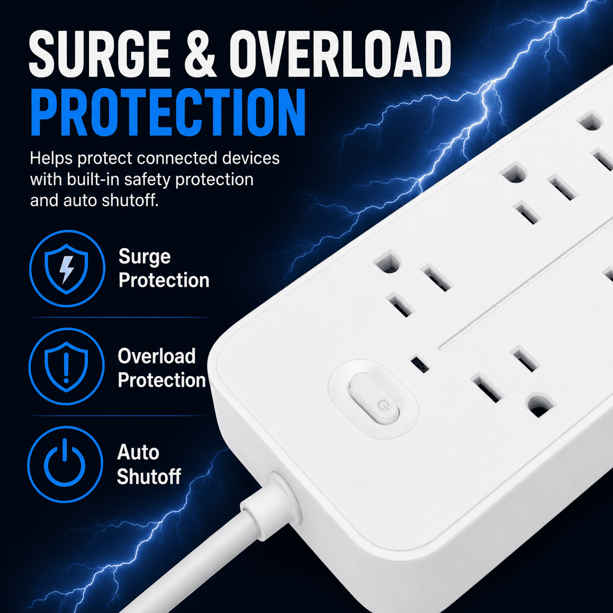 Icreopro Power Strip Surge Protector with 6 AC Outlets, 3 USB Ports & 1 USB-C, 4FT Extension Cord,White