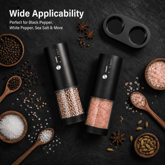 Icreopro Electric Salt and Pepper Mills Set, 2 Pack, Adjustable Coarseness, LED Light, Type-C Rechargeable, Black