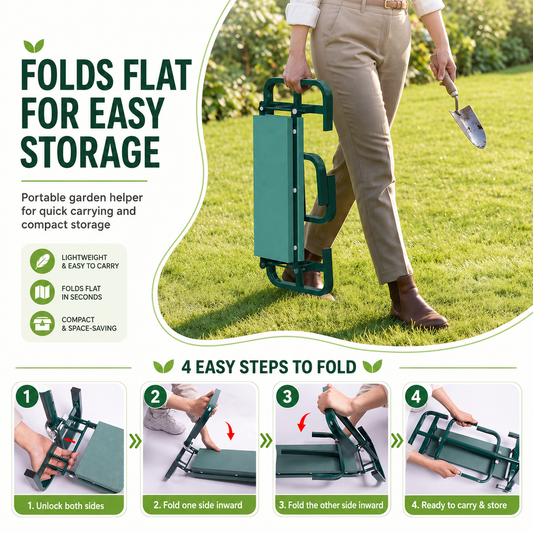 Icreopro Folding Garden Kneeler, Portable Outdoor Garden Work Stool, Kneeling Pad & Cushion Seat, Green
