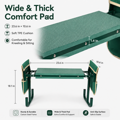 Icreopro Folding Garden Kneeler, Portable Outdoor Garden Work Stool, Kneeling Pad & Cushion Seat, Green