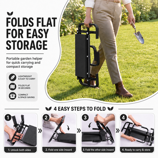 Icreopro Folding Garden Kneeler, Portable Outdoor Garden Work Stool, Kneeling Pad & Cushion Seat, Black