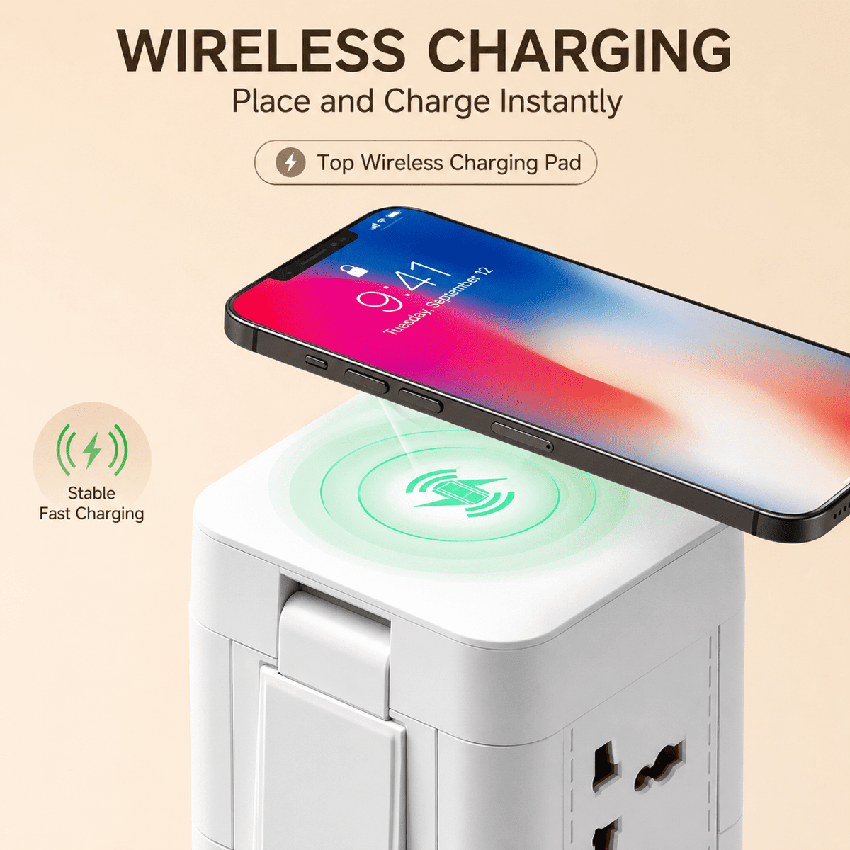 ICREOPRO Power Strips Tower with Wireless Charging and Night Light,9 AC outlets & 3 USB Port,6ft Cord