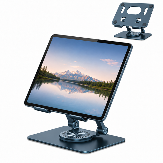 Icreopro Adjustable Tablet Stand, Aluminum Desk Holder with 360 Degree Swivel Base for Tablets, Color May Vary