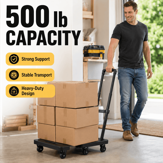 Icreopro Folding Hand Truck, 500 lbs Heavy Duty Dolly Cart, 6 Stair Climbing Wheels, Telescopic Handle, Utility Cart for Moving Shopping Travel, Black