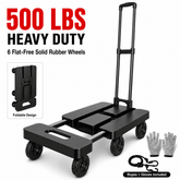 Icreopro Folding Hand Truck, 500 lbs Heavy Duty Dolly Cart, 6 Stair Climbing Wheels, Telescopic Handle, Utility Cart for Moving Shopping Travel, Black