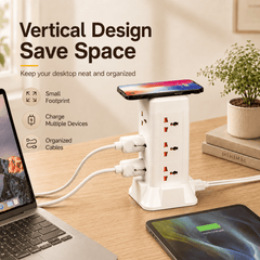 ICREOPRO Power Strips Tower with Wireless Charging and Night Light,9 AC outlets & 3 USB Port,6ft Cord