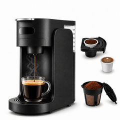 Icreopro Single Serve Coffee Maker, 2-in-1 Pod and Ground Coffee Brewer with Reusable Filter, 14 oz Water Reservoir, Fast Heat-Up, Black