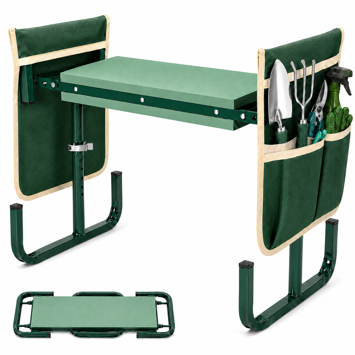 Icreopro Folding Garden Kneeler, Portable Outdoor Garden Work Stool, Kneeling Pad & Cushion Seat, Green