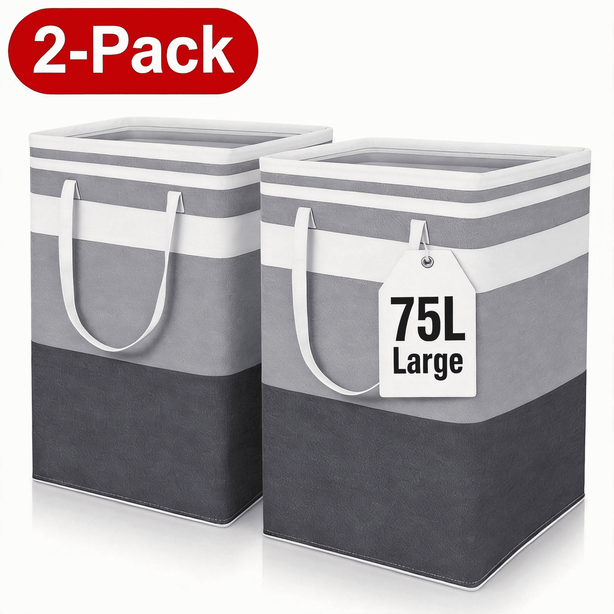 Icreopro 2 Pack Laundry Hampers, 75L Large Collapsible Laundry Baskets,Waterproof Clothes Hampers with Carry Handles for Bedroom, Bathroom, Laundry Room and Dorm