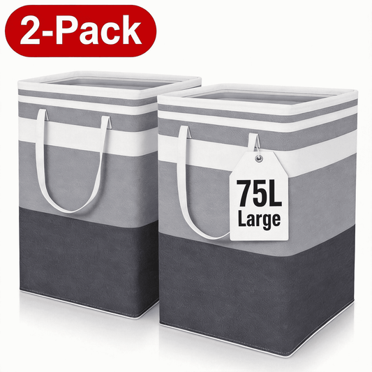 Icreopro 2 Pack Laundry Hampers, 75L Large Collapsible Laundry Baskets,Waterproof Clothes Hampers with Carry Handles for Bedroom, Bathroom, Laundry Room and Dorm