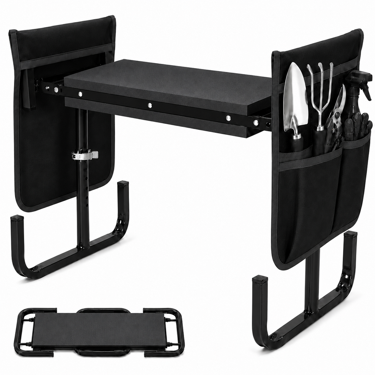 Icreopro Folding Garden Kneeler, Portable Outdoor Garden Work Stool, Kneeling Pad & Cushion Seat, Black