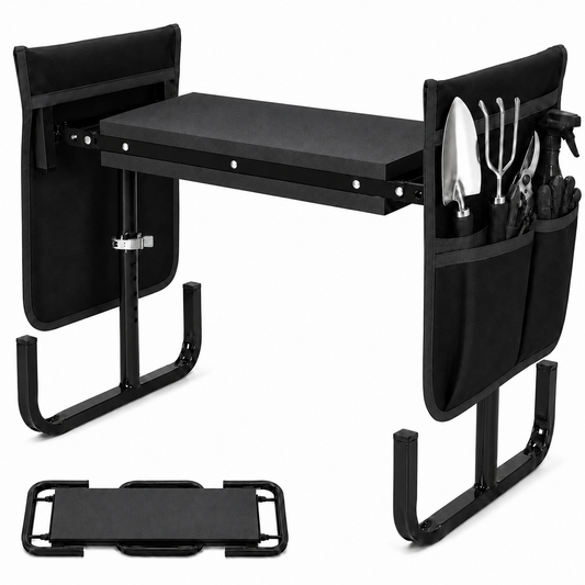 Icreopro Folding Garden Kneeler, Portable Outdoor Garden Work Stool, Kneeling Pad & Cushion Seat, Black