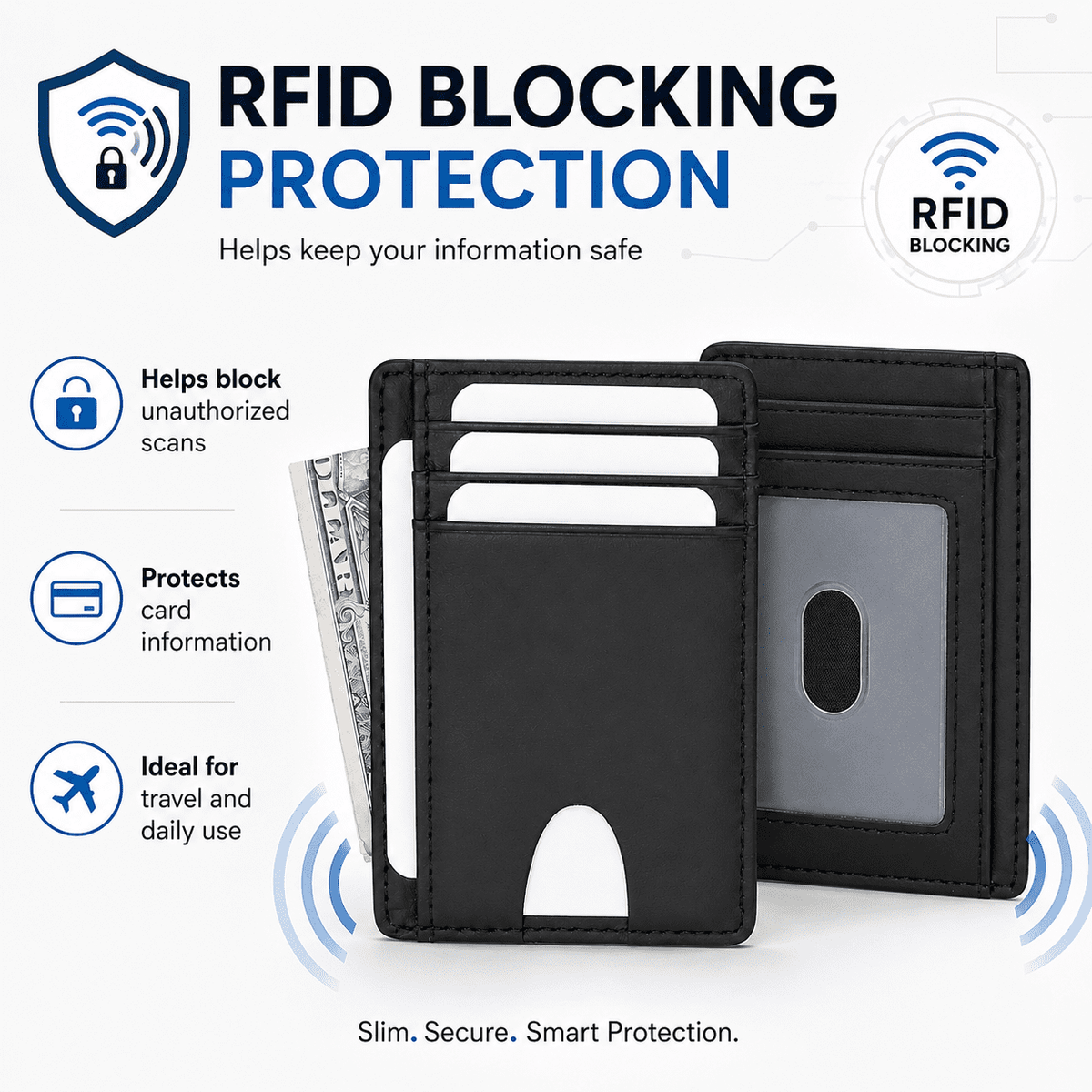 Icreopro Slim Credit Card Holder,  RFID Blocking Minimalist Wallet,Front Pocket Wallet for man Women, Black