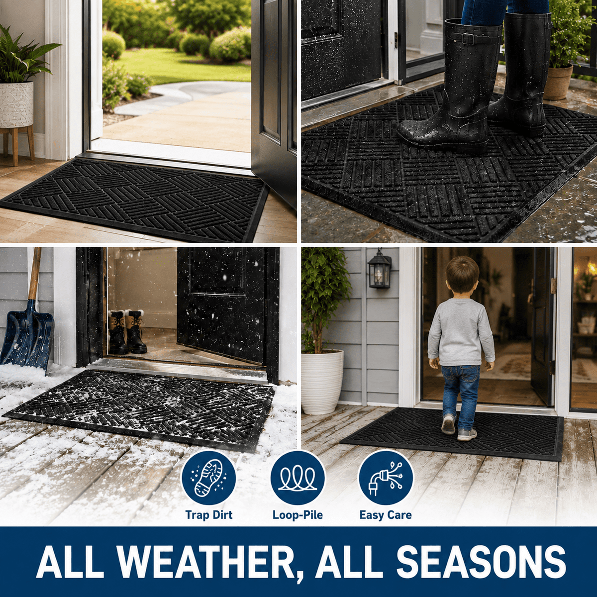 ICREOPRO Outdoor Mat, 35 x 23 in Indoor Outdoor Doormat, Heavy Duty Natural Rubber Backing Welcome Mat, Dirt Trapping Entryway Rug Floor Mat for Home Entrance