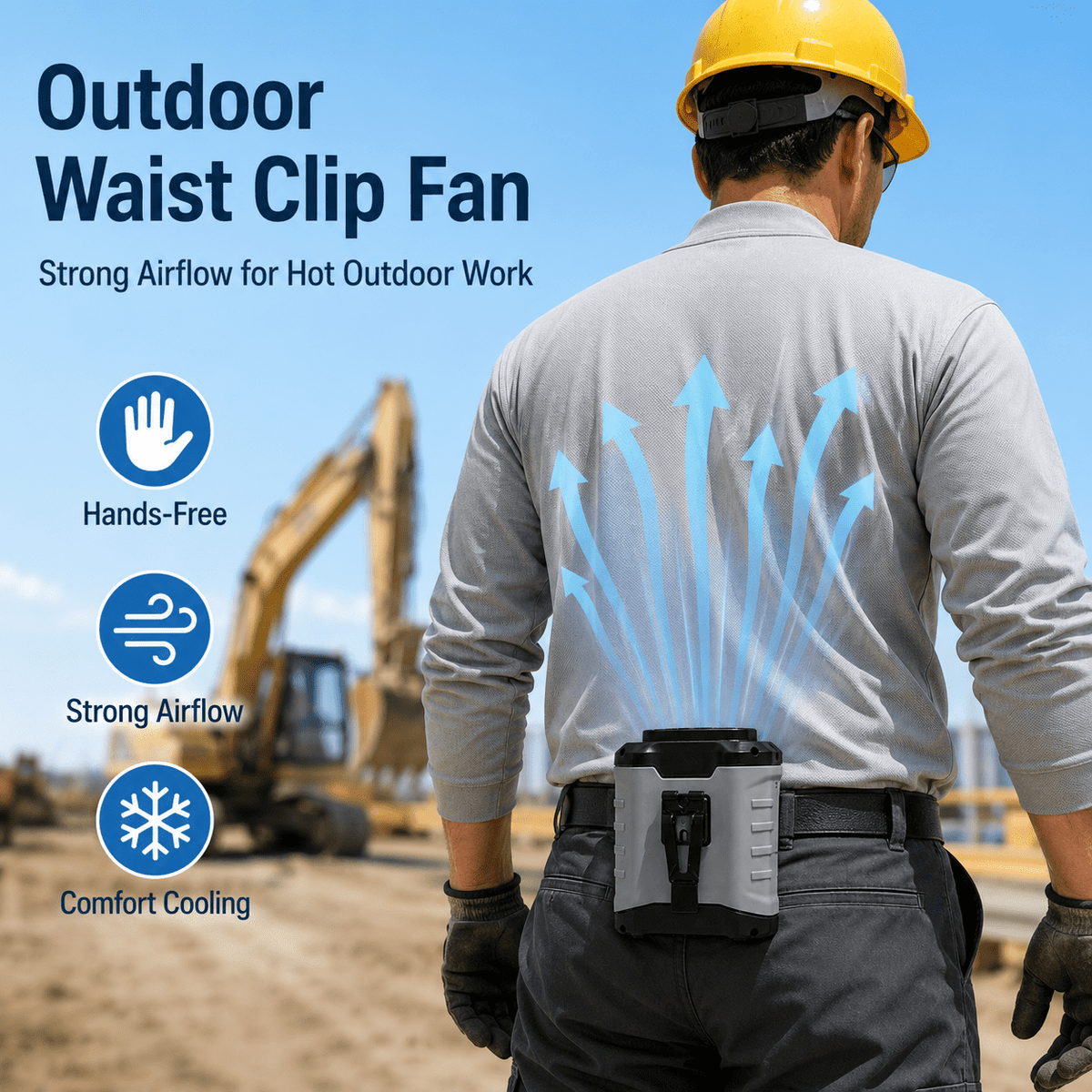 Icreopro Portable Waist Fan, 5-Speed Airflow Personal Cooling Fan with Belt Clip, Neck Lanyard, Digital Display, USB-C Rechargeable with Emergency Phone Charging, Gray