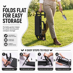 Icreopro Folding Garden Kneeler, Portable Outdoor Garden Work Stool, Kneeling Pad & Cushion Seat, Black