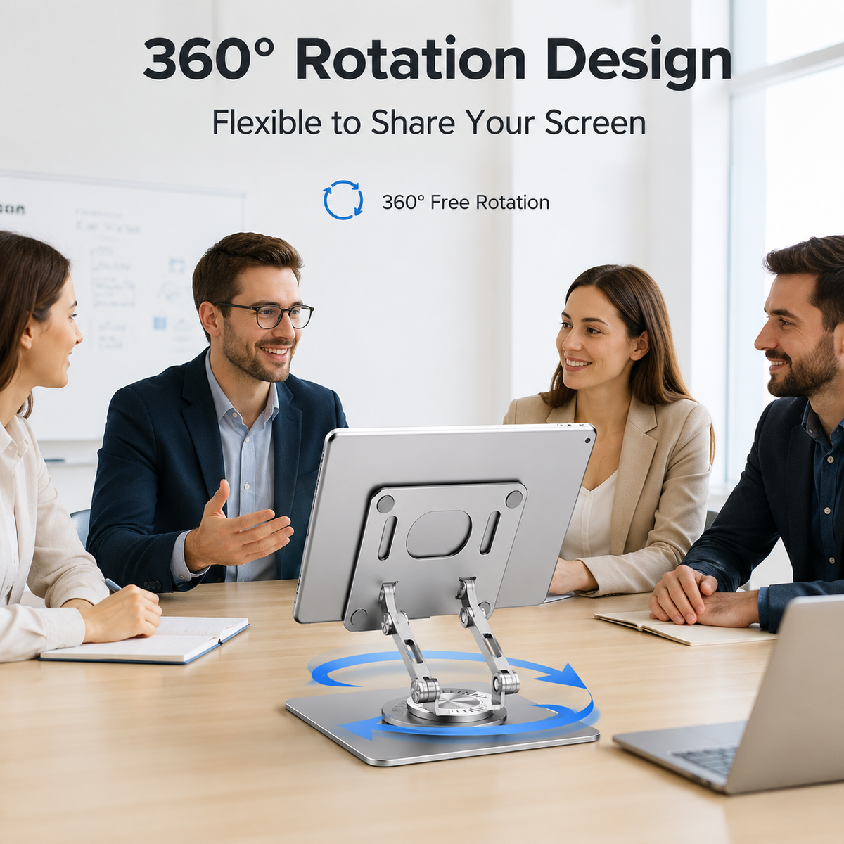 Icreopro Adjustable Tablet Stand, Aluminum Desk Holder with 360 Degree Swivel Base for Tablets, Color May Vary