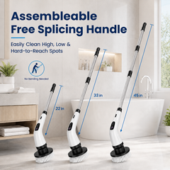 Icreopro Electric Spin Scrubber, Cordless Bathroom Cleaner with 8 Replaceable Brush Heads, Modular Extension Handle and Dual Speed Control for Shower Tile, Grout, Kitchen and Floor