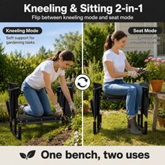 Icreopro Folding Garden Kneeler, Portable Outdoor Garden Work Stool, Kneeling Pad & Cushion Seat, Black