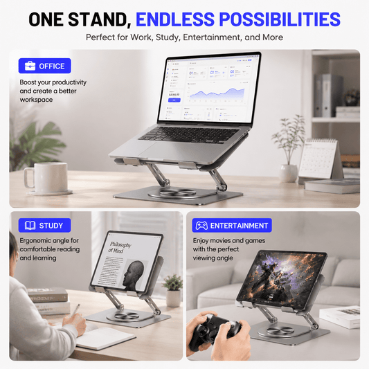 Icreopro Adjustable Laptop Stand for Desk, 360° Rotating Foldable Laptop Holder, Compatible with Laptops and Tablets up to 15.6",Gray
