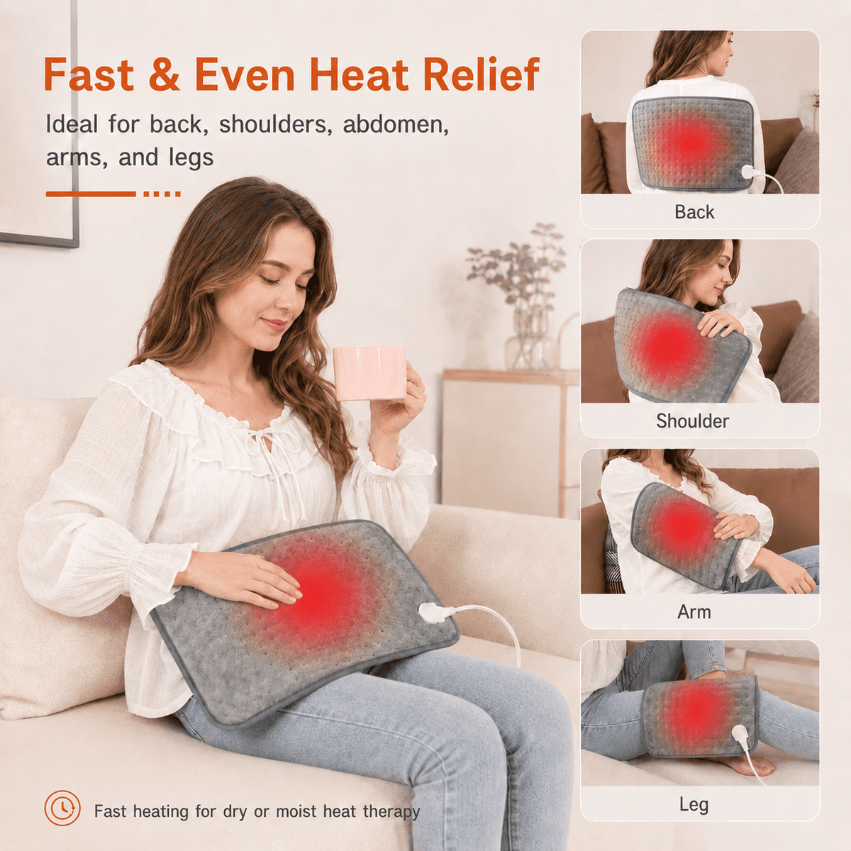 ICREOPRO Heating Pad for Back, Neck and Shoulders, 16 x 30 in Electric Heating Pad with 6 Heat Settings, 4 Timer Settings, Auto Shut-Off, Machine Washable, Moist & Dry Heat, Gray