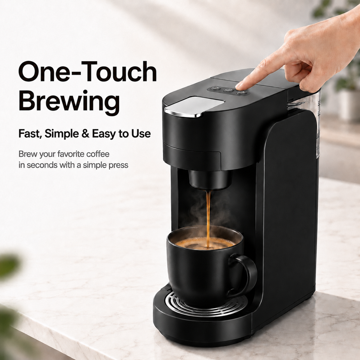 Icreopro Single Serve Coffee Maker, 2-in-1 Pod and Ground Coffee Brewer with Reusable Filter, 14 oz Water Reservoir, Fast Heat-Up, Black