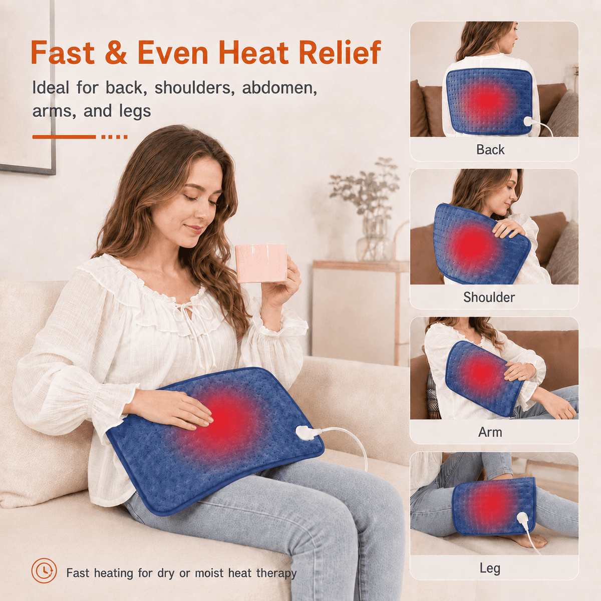 ICREOPRO Heating Pad for Back, Neck and Shoulders, 16 x 30 in Electric Heating Pad with 6 Heat Settings, 4 Timer Settings, Auto Shut-Off, Machine Washable, Moist & Dry Heat, Blue