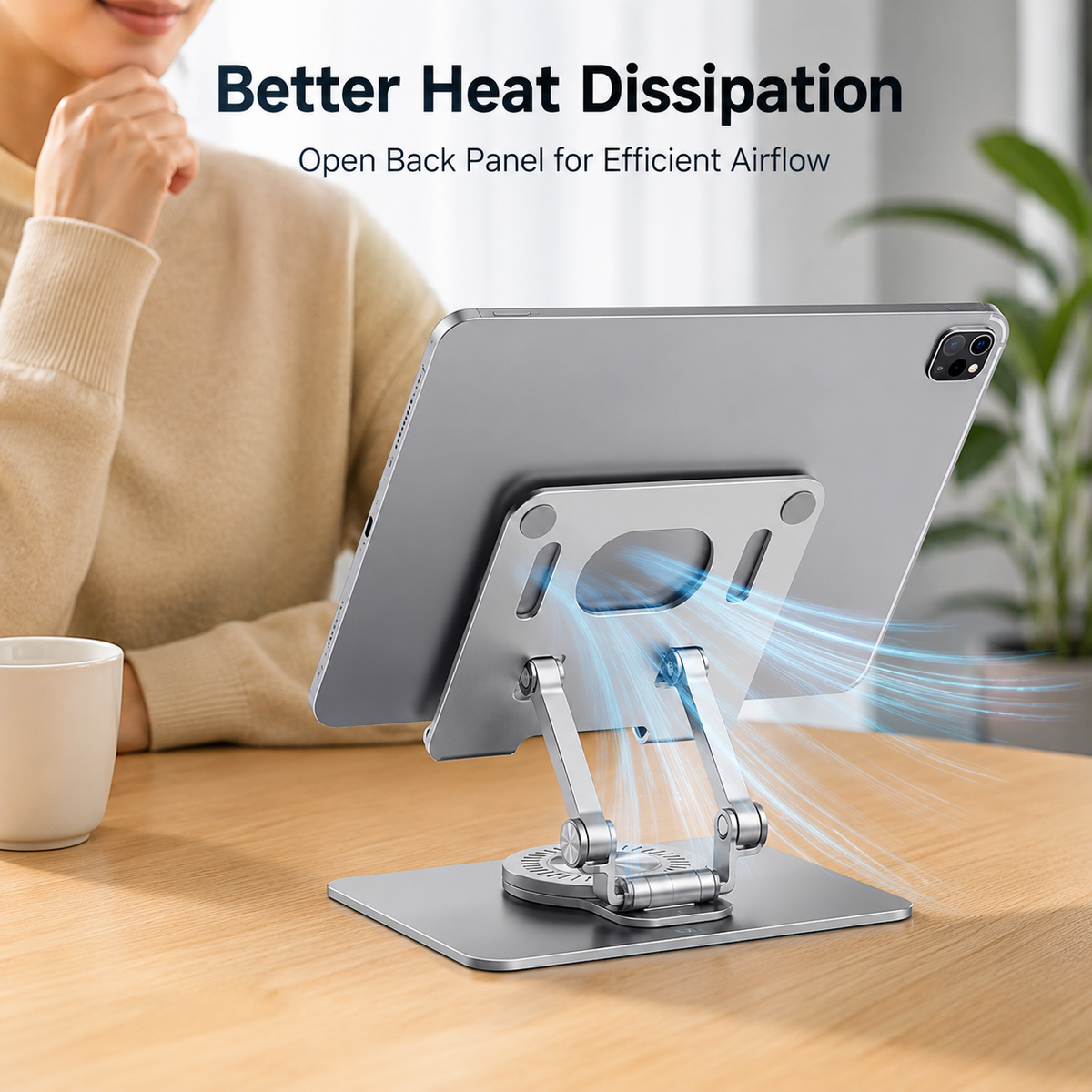 Icreopro Adjustable Tablet Stand, Aluminum Desk Holder with 360 Degree Swivel Base for Tablets, Color May Vary