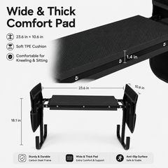 Icreopro Folding Garden Kneeler, Portable Outdoor Garden Work Stool, Kneeling Pad & Cushion Seat, Black