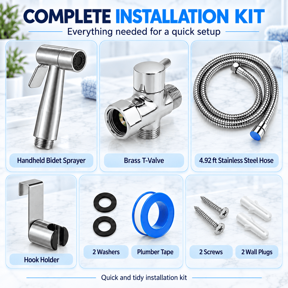 ICREOPRO Handheld Bidet Sprayer for Toilet, 304 Stainless Steel, Adjustable Pressure, 4.92 ft Hose