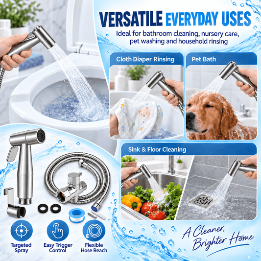 ICREOPRO Handheld Bidet Sprayer for Toilet, 304 Stainless Steel, Adjustable Pressure, 4.92 ft Hose