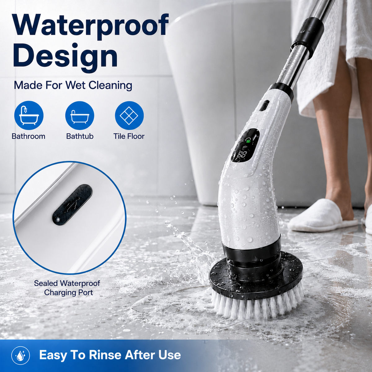 Icreopro Electric Spin Scrubber, Cordless Bathroom Cleaner with 8 Replaceable Brush Heads, Modular Extension Handle and Dual Speed Control for Shower Tile, Grout, Kitchen and Floor