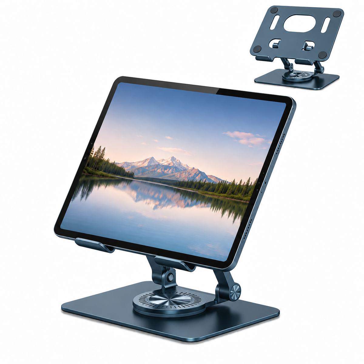 Icreopro Adjustable Tablet Stand, Aluminum Desk Holder with 360 Degree Swivel Base for Tablets, Color May Vary