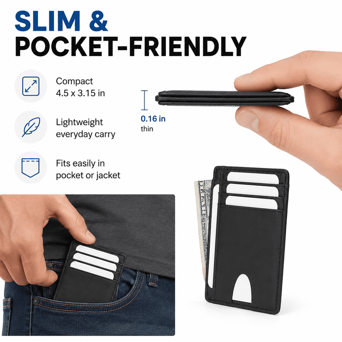 Icreopro Slim Credit Card Holder,  RFID Blocking Minimalist Wallet,Front Pocket Wallet for man Women, Black