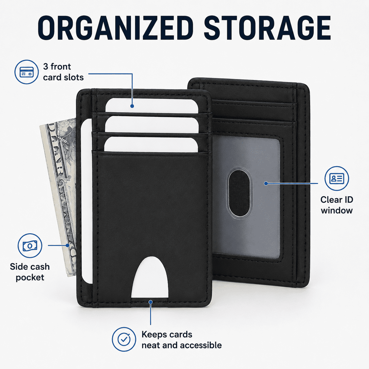 Icreopro Slim Credit Card Holder,  RFID Blocking Minimalist Wallet,Front Pocket Wallet for man Women, Black