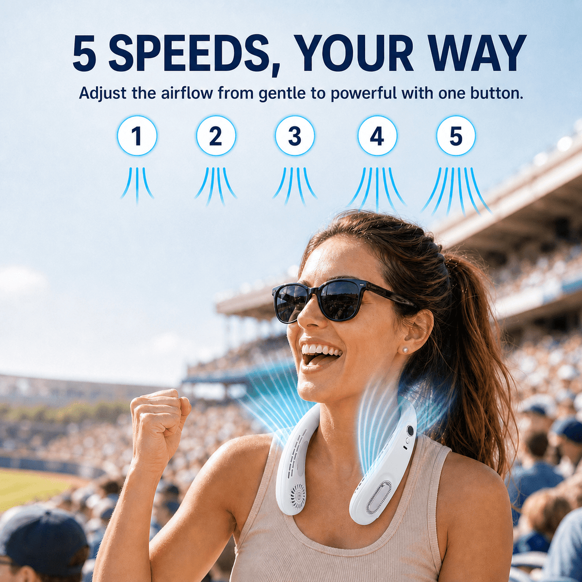 Icreopro White Portable Neck Fan with Dual Peltier Cooling Plates and 5 Speeds