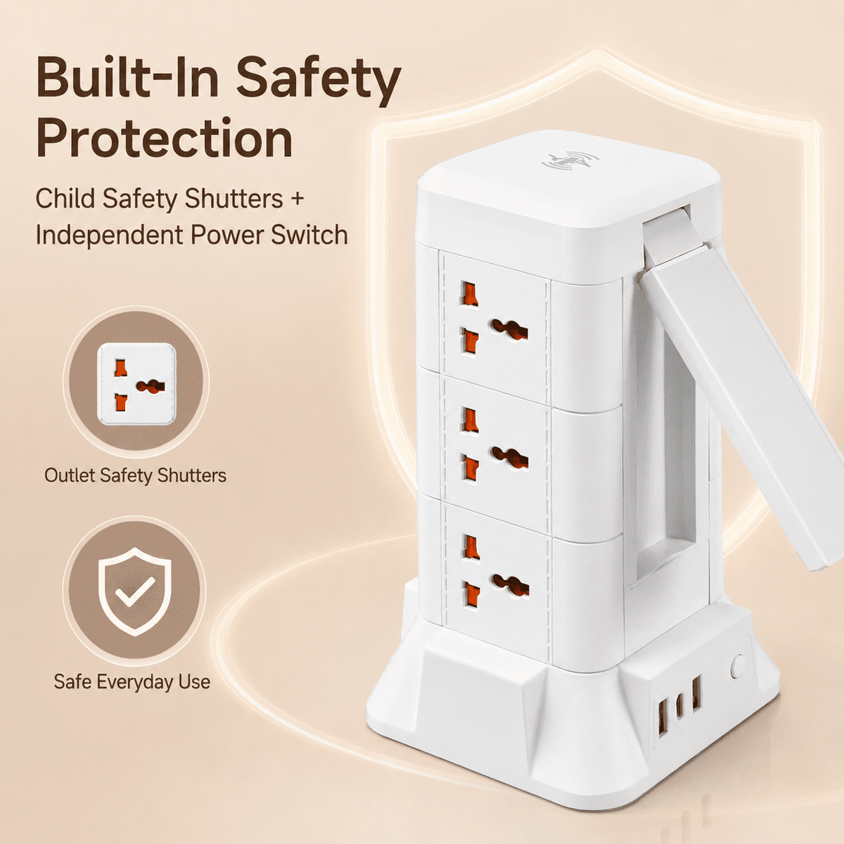 ICREOPRO Power Strips Tower with Wireless Charging and Night Light,9 AC outlets & 3 USB Port,6ft Cord
