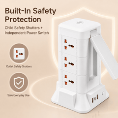 ICREOPRO Power Strips Tower with Wireless Charging and Night Light,9 AC outlets & 3 USB Port,6ft Cord