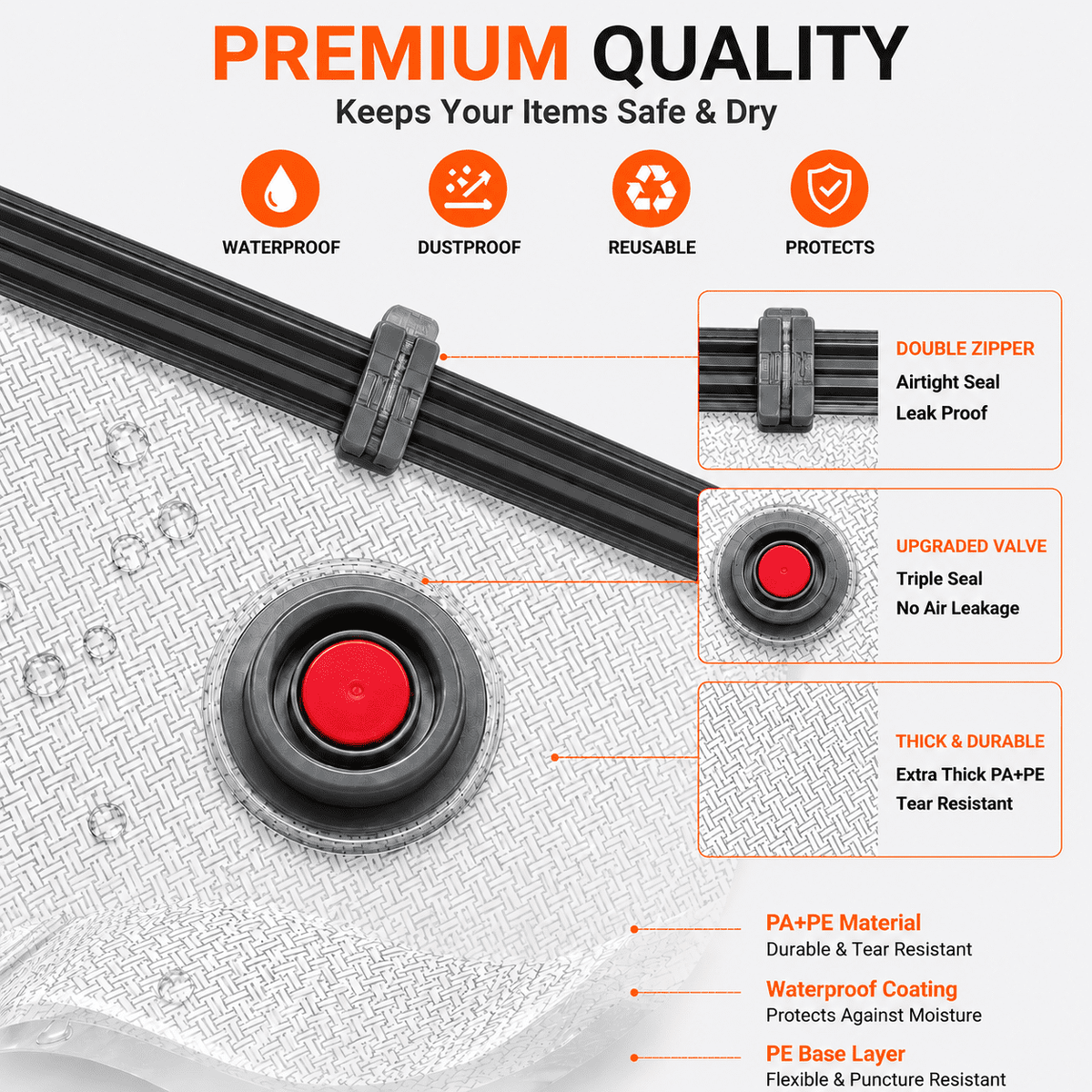 Icreopro Vacuum Storage Bags with Electric Air Pump, 15 Pack Compression Packing Bags in 3 Sizes, Space Saver Seal Bags for Clothing,Seal Bags for Travel