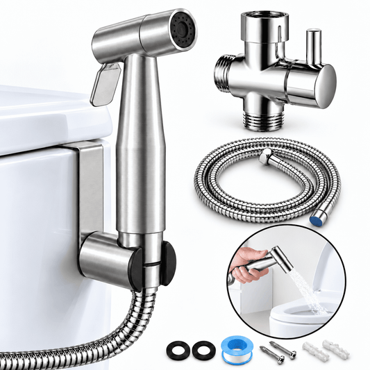 ICREOPRO Handheld Bidet Sprayer for Toilet, 304 Stainless Steel, Adjustable Pressure, 4.92 ft Hose