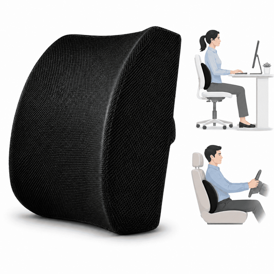 Icreopro Ergonomic Lumbar Support Pillow for Office Chairs, Car Seats and Home Seating, Memory Foam Back Cushion with Breathable 3D Mesh Cover, Black