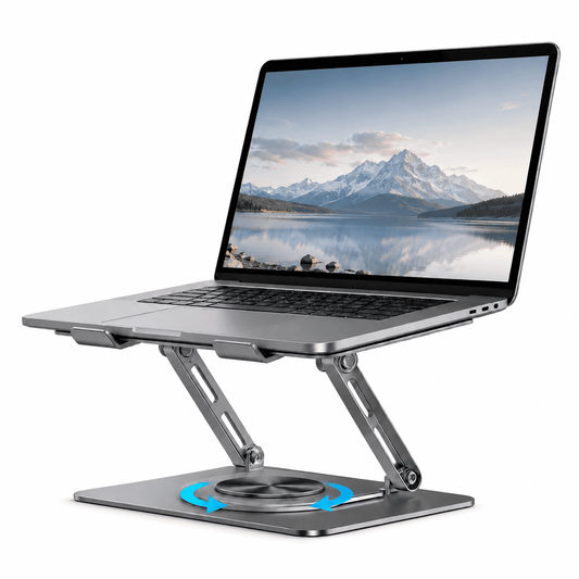 Icreopro Adjustable Laptop Stand for Desk, 360° Rotating Foldable Laptop Holder, Compatible with Laptops and Tablets up to 15.6",Gray