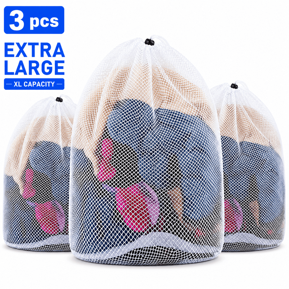 Icreopro 3 Pack Mesh Laundry Bags,Large Laundry Drawstring Bag,Washing Machine Mesh Wash Bags for College, Dorm and Apartment