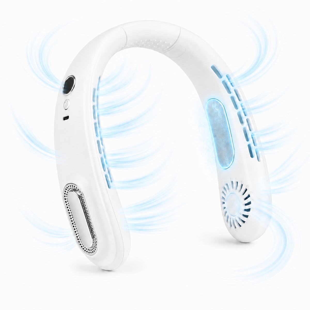 Icreopro White Portable Neck Fan with Dual Peltier Cooling Plates and 5 Speeds
