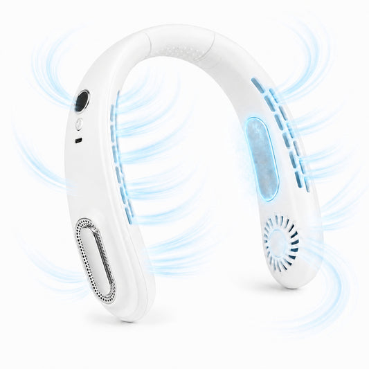 Icreopro White Portable Neck Fan with Dual Peltier Cooling Plates and 5 Speeds