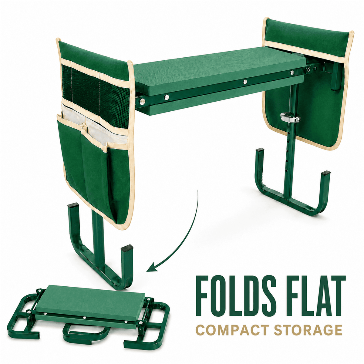 Icreopro Folding Garden Kneeler, Portable Outdoor Garden Work Stool, Kneeling Pad & Cushion Seat, Green