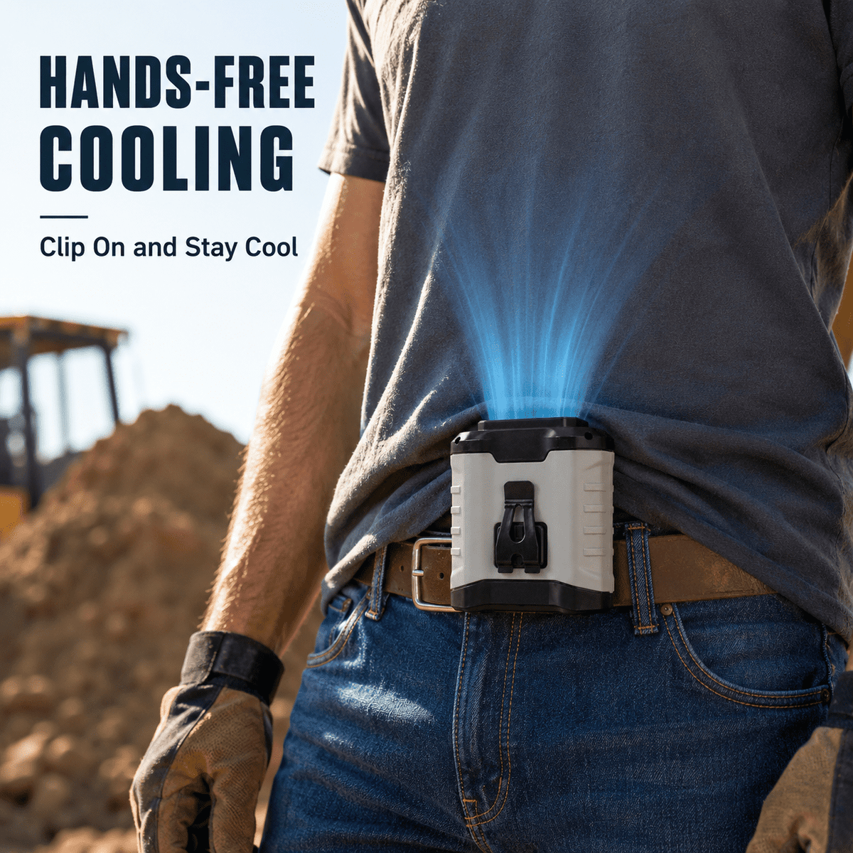 Icreopro Portable Waist Fan, 5-Speed Airflow Personal Cooling Fan with Belt Clip, Neck Lanyard, Digital Display, USB-C Rechargeable with Emergency Phone Charging, Gray