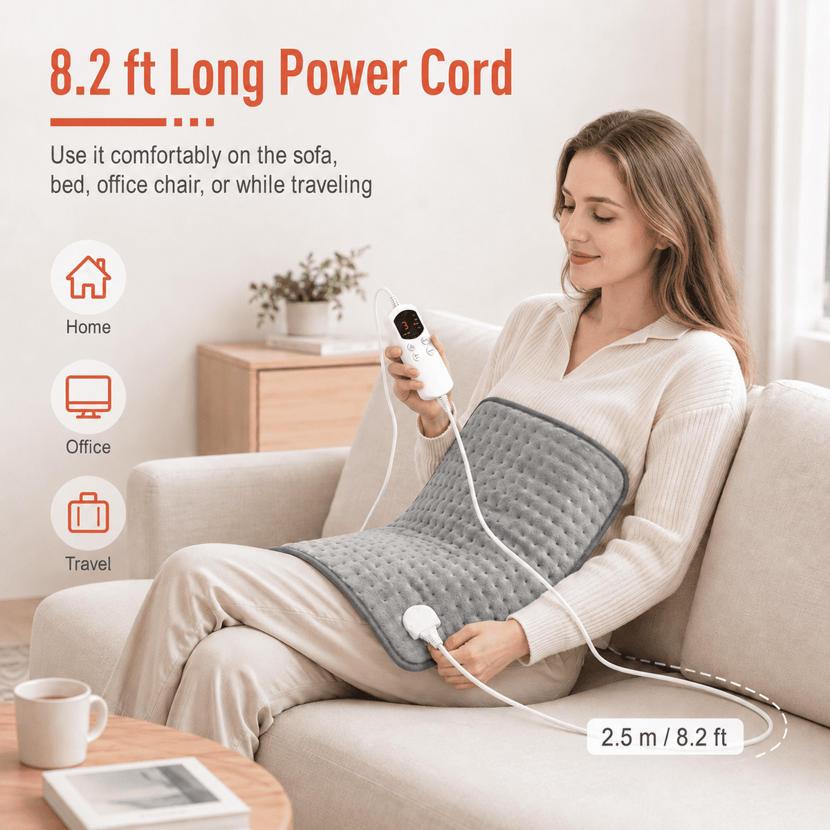 ICREOPRO Heating Pad for Back, Neck and Shoulders, 16 x 30 in Electric Heating Pad with 6 Heat Settings, 4 Timer Settings, Auto Shut-Off, Machine Washable, Moist & Dry Heat, Gray